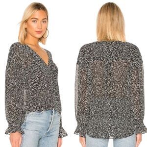 AllSaints Penny Splash Black White Polka Dot Wrap Blouse Size Small